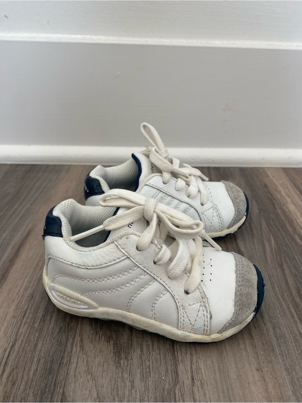 Stride Rite White Kids Sneakers with Navy Accents